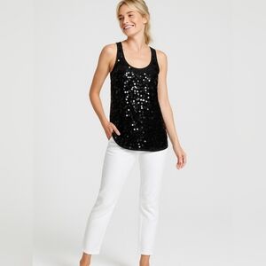 INC Tank Top Women’s Medium Black Sequin Sleeveless Blouse International Concept